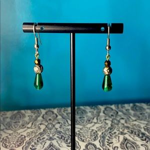 Handmade Green & Silver Rose Bead Earrings
